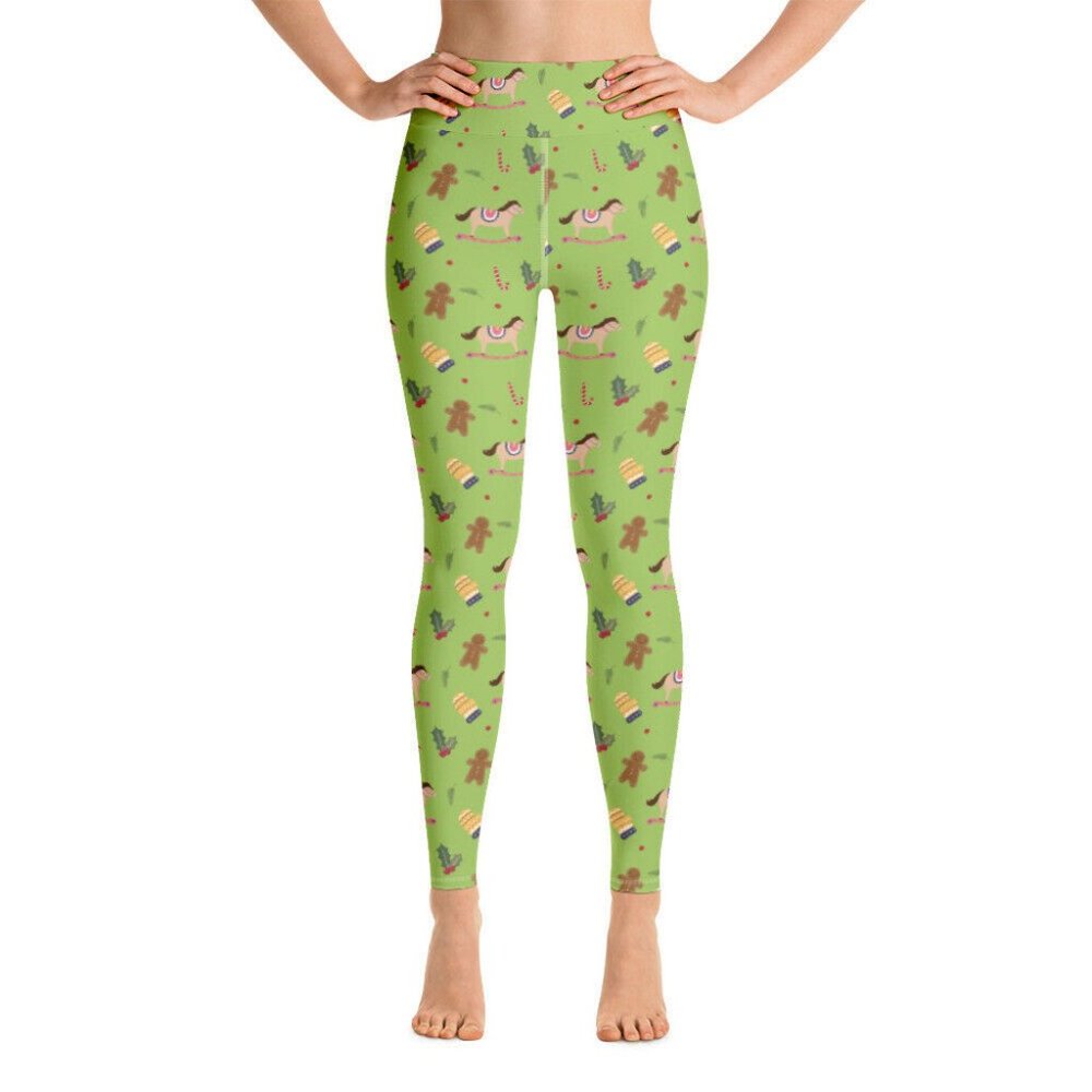 Christmas Green Holly Horse Yoga Leggings